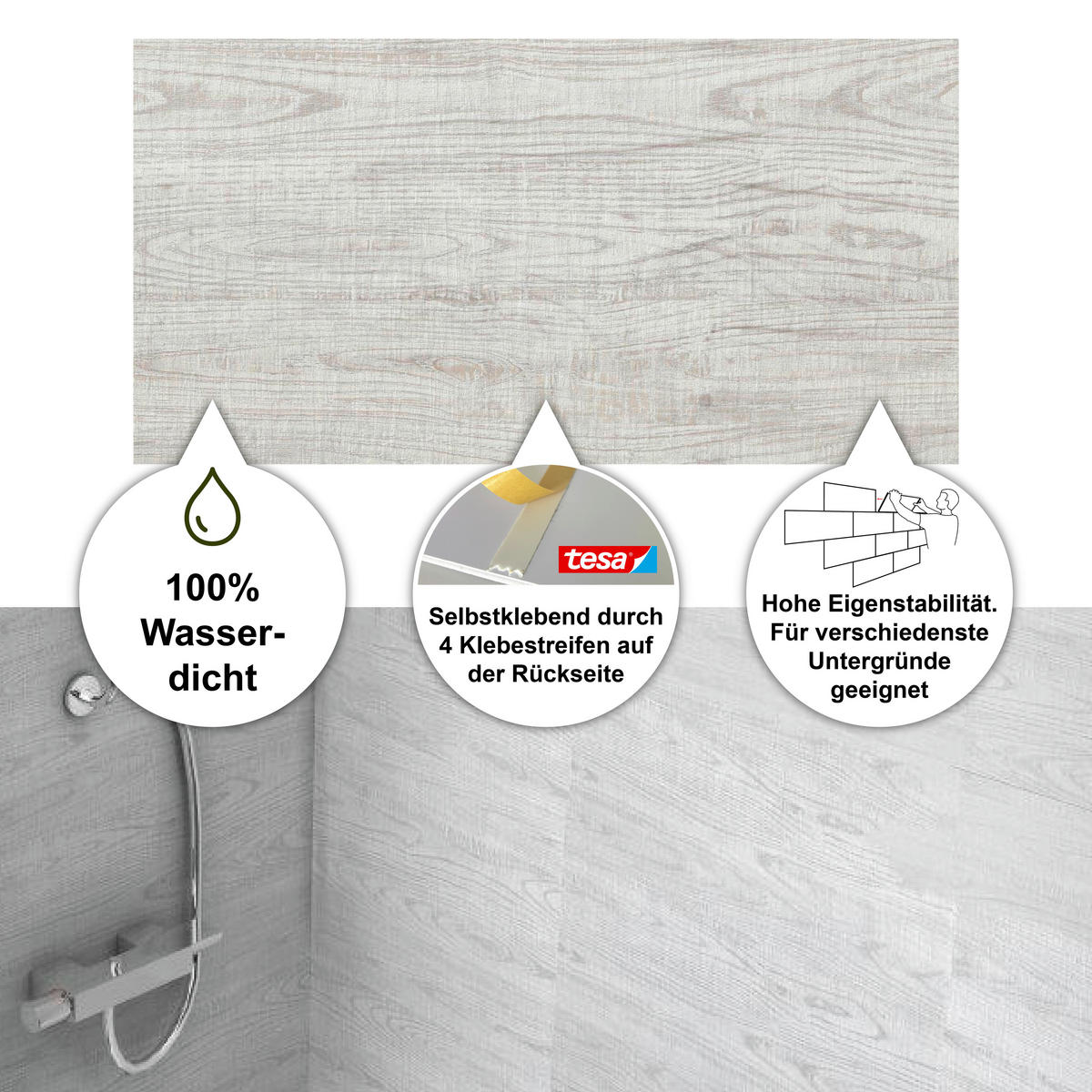 WANDPANEEL Baridecor Aqua Eiche Bianco, Greige  - Eiche Bianco/Greige, Design, Kunststoff (60/30/0,4cm)