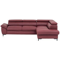 ECKSOFA Bordeaux Echtleder  - Bordeaux/Schwarz, Design, Leder/Metall (268/213cm) - Stylife