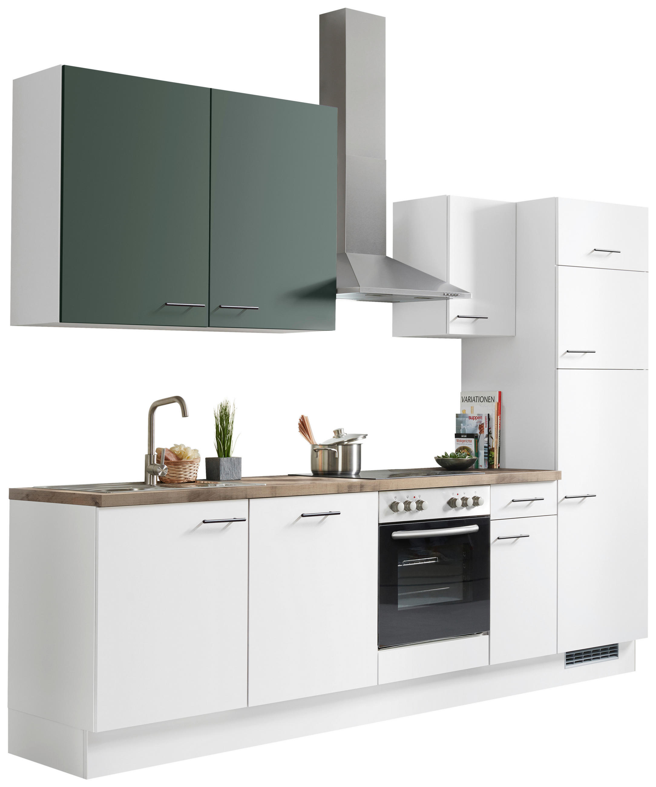 KÜCHENLEERBLOCK 280 cm   in Eichefarben, Hellgrau, Dunkelgrün  - Dunkelgrün/Eichefarben, Basics, Holzwerkstoff/Metall (280cm) - Impuls