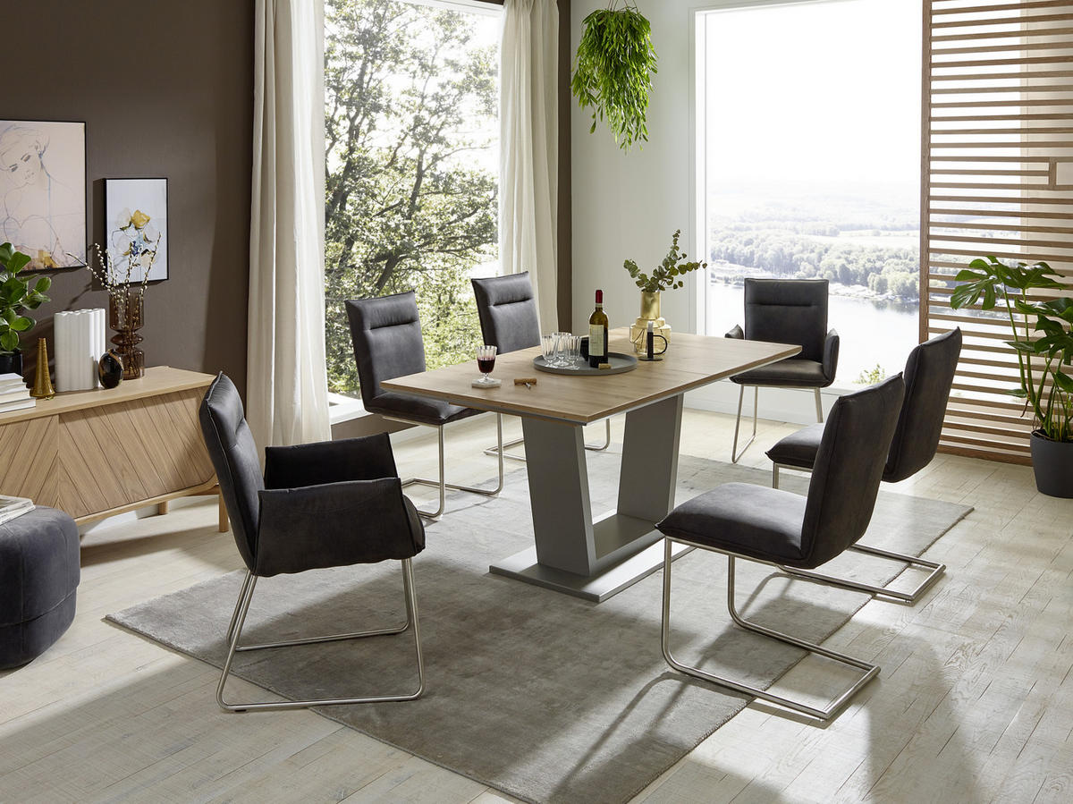 SCHWINGSTUHL  in Mikrofaser  - Edelstahlfarben/Anthrazit, Design, Textil/Metall (47/87/62cm) - Valnatura