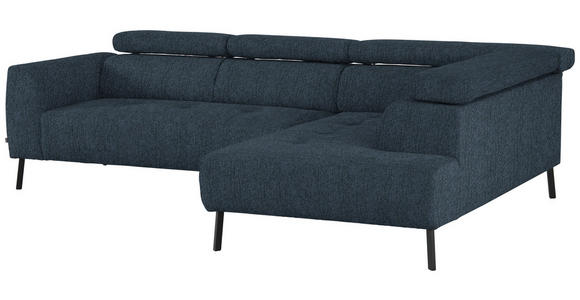 ECKSOFA in Webstoff Blau 280/205 cm - Blau/Schwarz, Design, Textil/Metall (280/205cm) - Xora