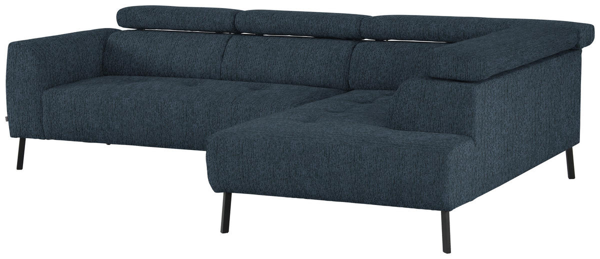 ECKSOFA in Webstoff Blau  - Blau/Schwarz, Design, Textil/Metall (280/205cm) - MID.YOU