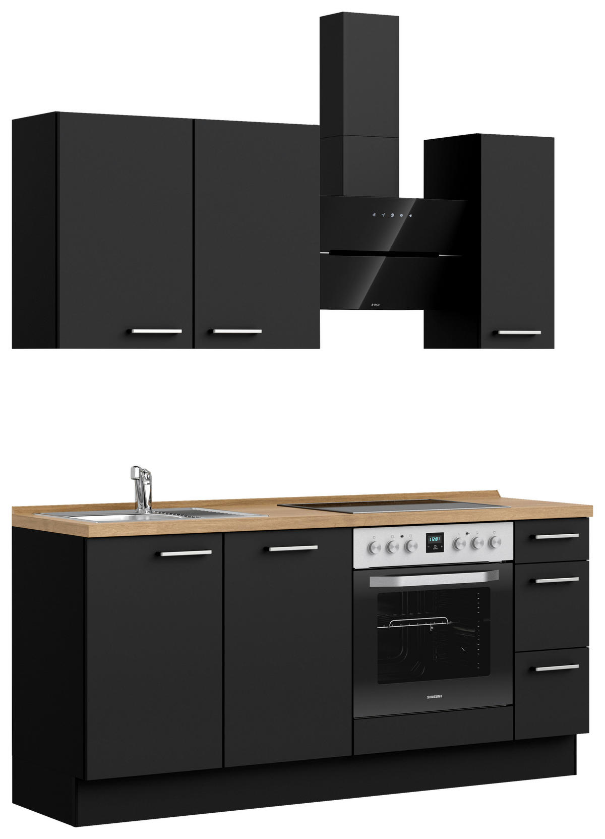 KÜCHENLEERBLOCK 180 cm   in Schwarz, Eichefarben  - Edelstahlfarben/Eichefarben, MODERN, Holzwerkstoff/Metall (180cm) - Nobilia