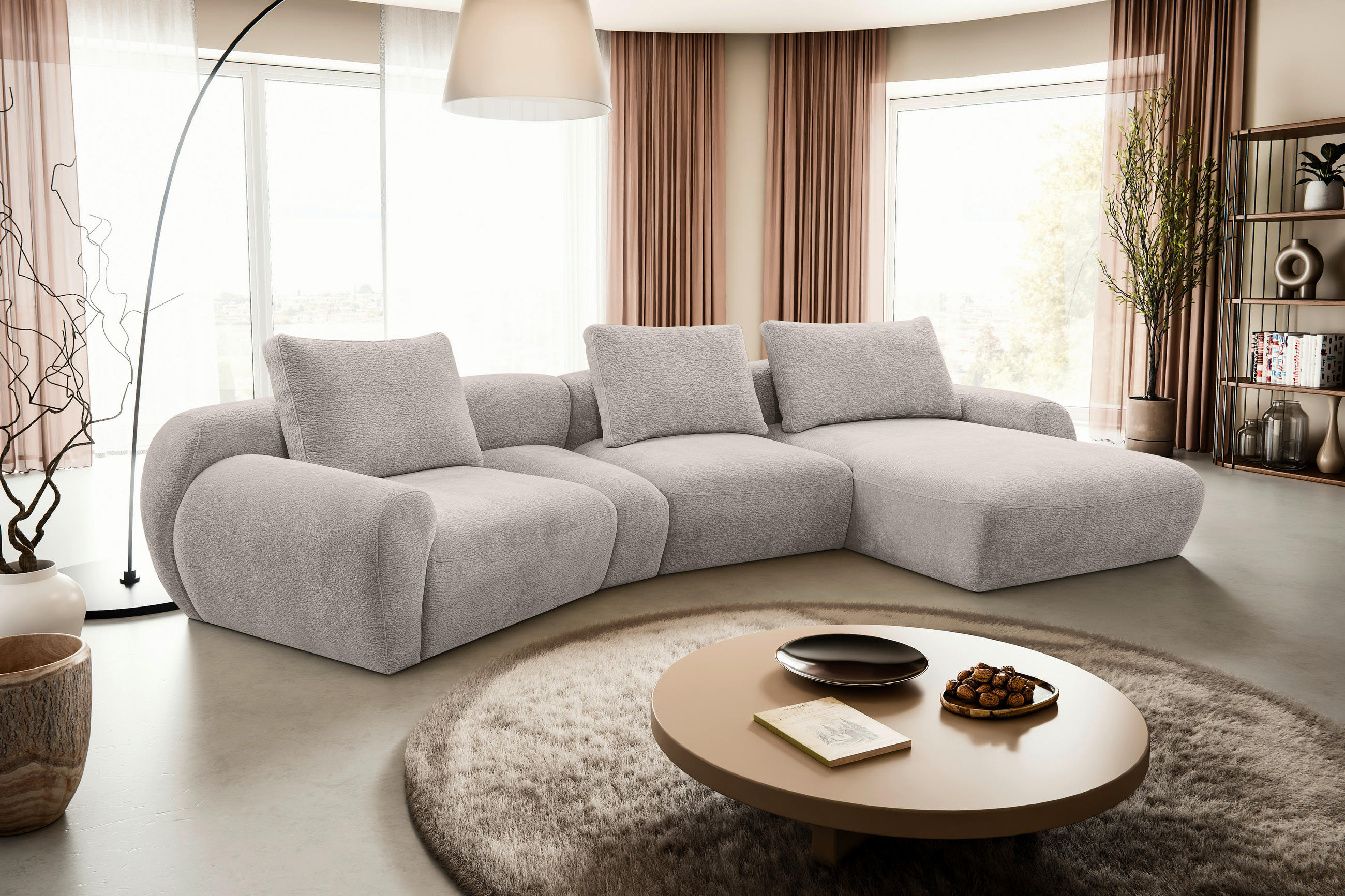 ECKSOFA Hellgrau Chenille  - Hellgrau/Schwarz, KONVENTIONELL, Kunststoff/Textil (362/176cm) - Carryhome
