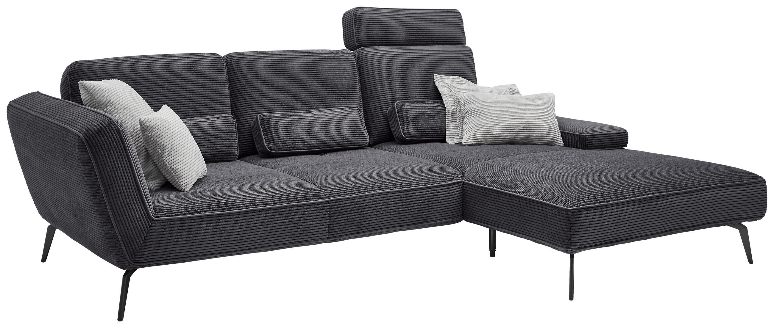 ECKSOFA Dunkelgrau Cord  - Dunkelgrau/Schwarz, KONVENTIONELL, Textil/Metall (304/205cm) - SetOne by Musterring