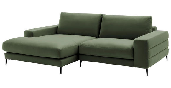 ECKSOFA  in Velours Grün Rücken echt  177/253 cm  - Schwarz/Grün, Design, Textil/Metall (177/253cm) - Dieter Knoll