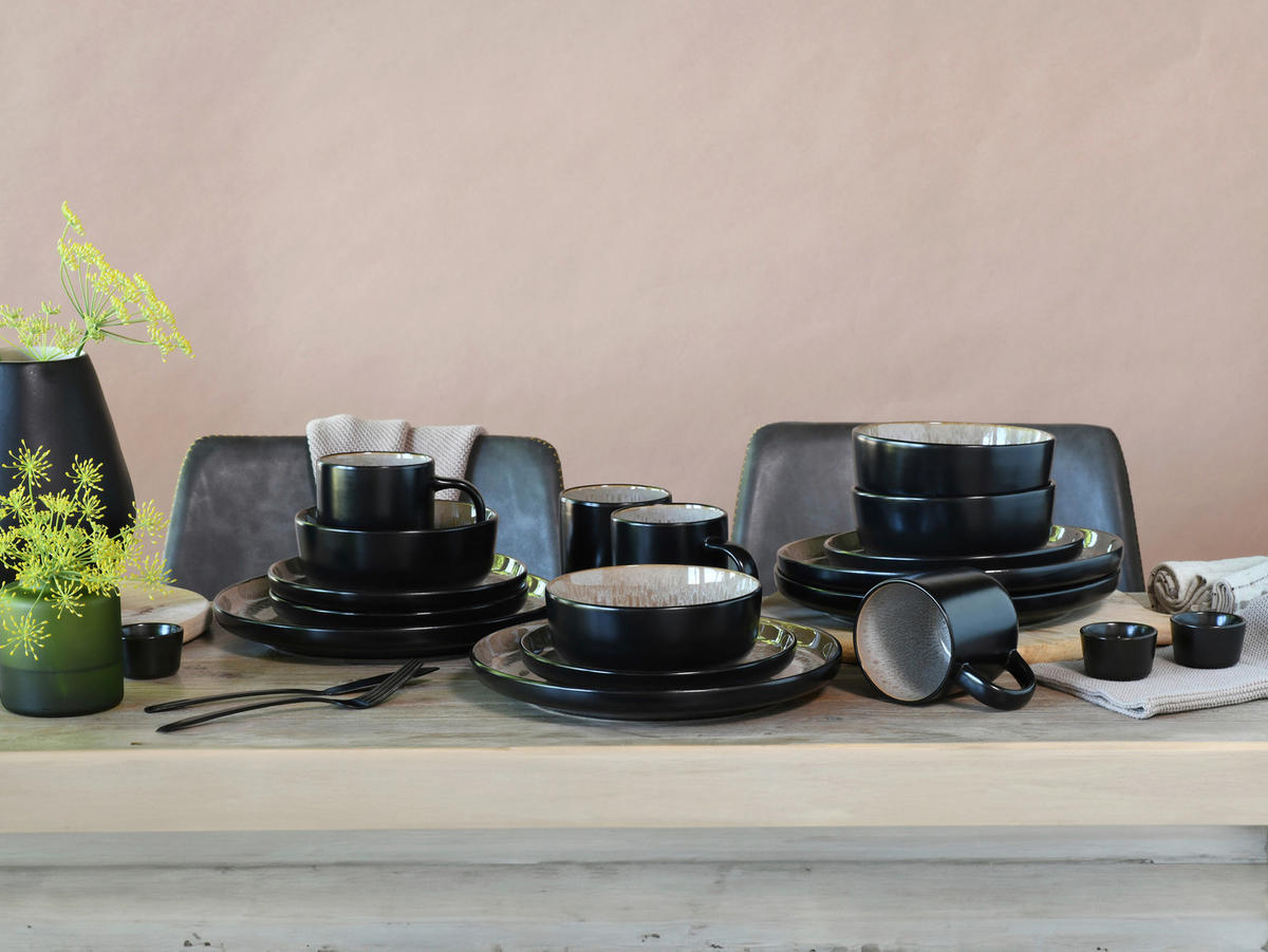KOMBISERVICE Nordic Fjord Beige 16-teilig  - Beige/Schwarz, Basics, Keramik - Creatable