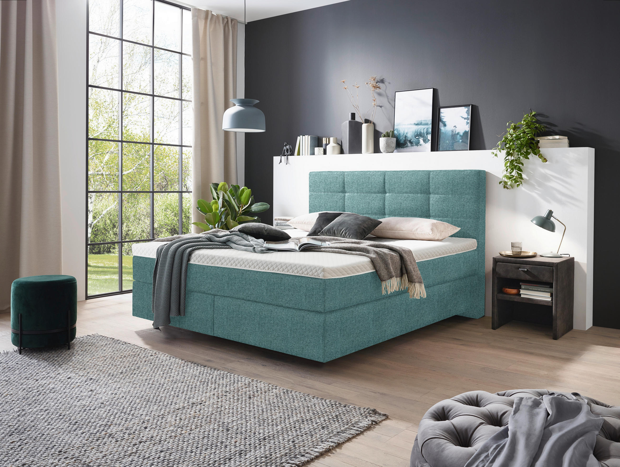 BOXSPRINGBETT 200/200 cm  in Petrol  - Chromfarben/Petrol, KONVENTIONELL, Kunststoff/Textil (200/200cm) - Voleo