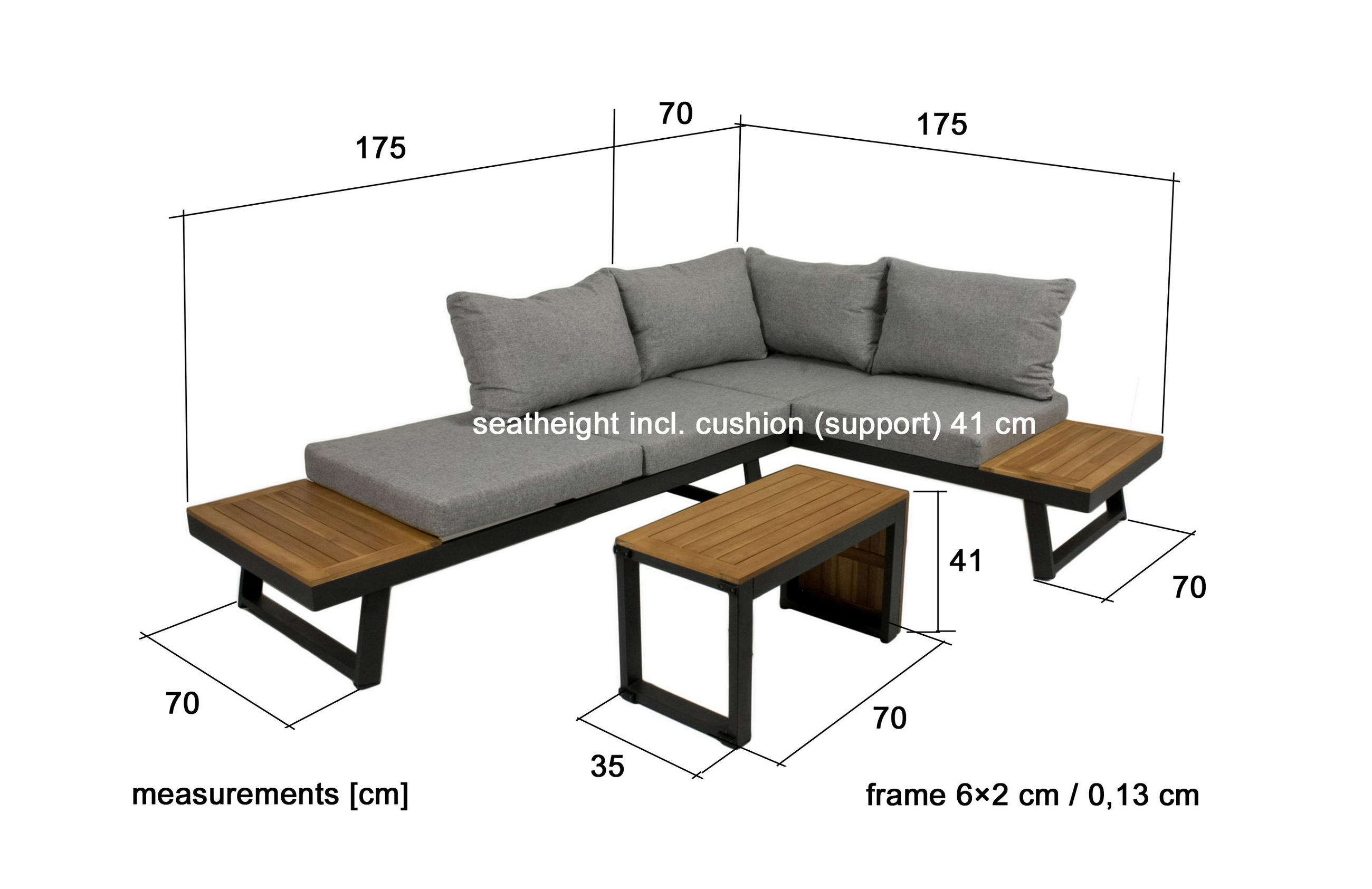 LOUNGEGARNITUR 3-teilig   Akazie Hartholz Aluminium  - Schwarz/Braun, Basics, Holz/Kunststoff - Gardenson