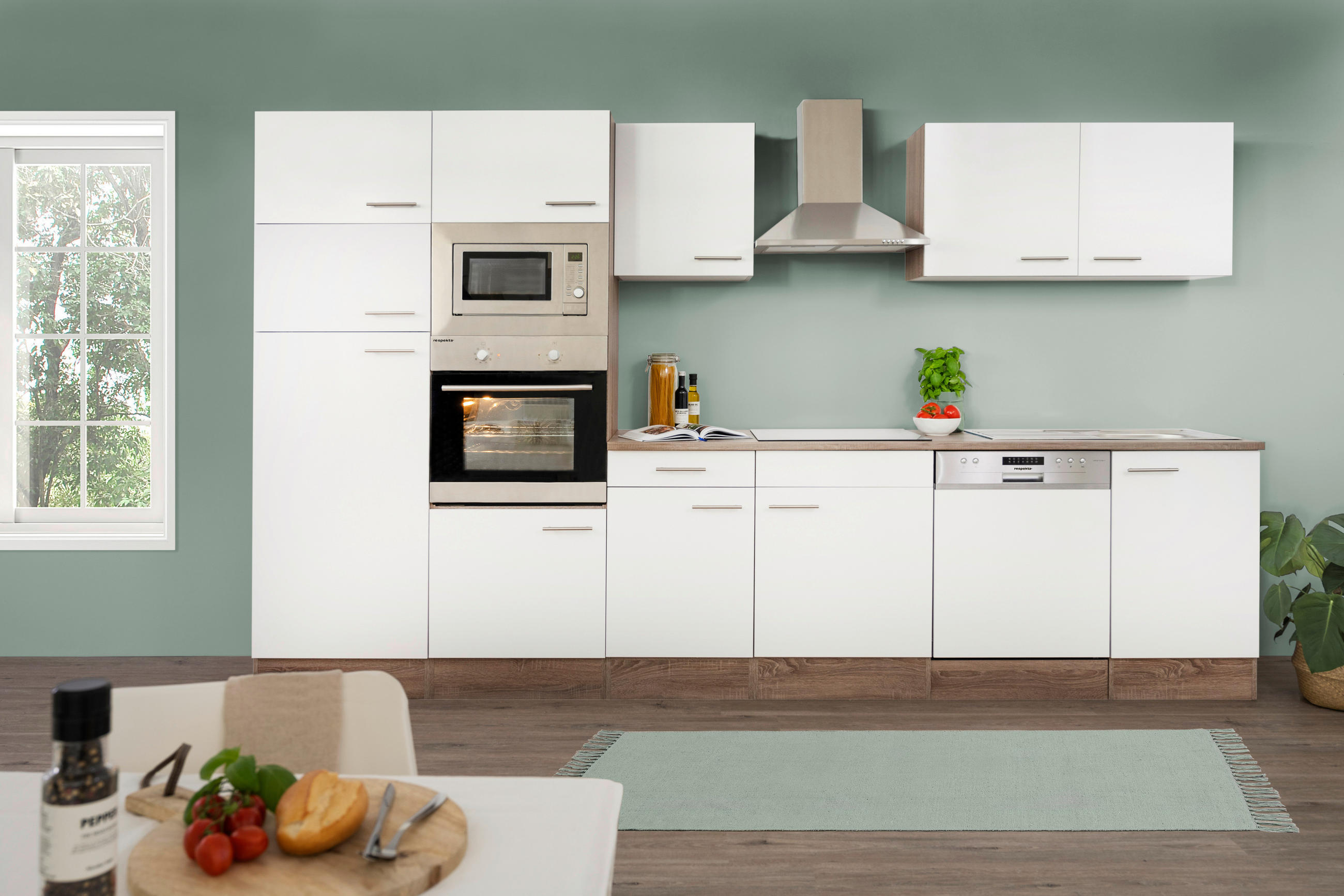 KÜCHENLEERBLOCK 340 cm   in Weiss  - Weiss/Edelstahlfarben, Basics, Holzwerkstoff/Metall (340cm) - Respekta