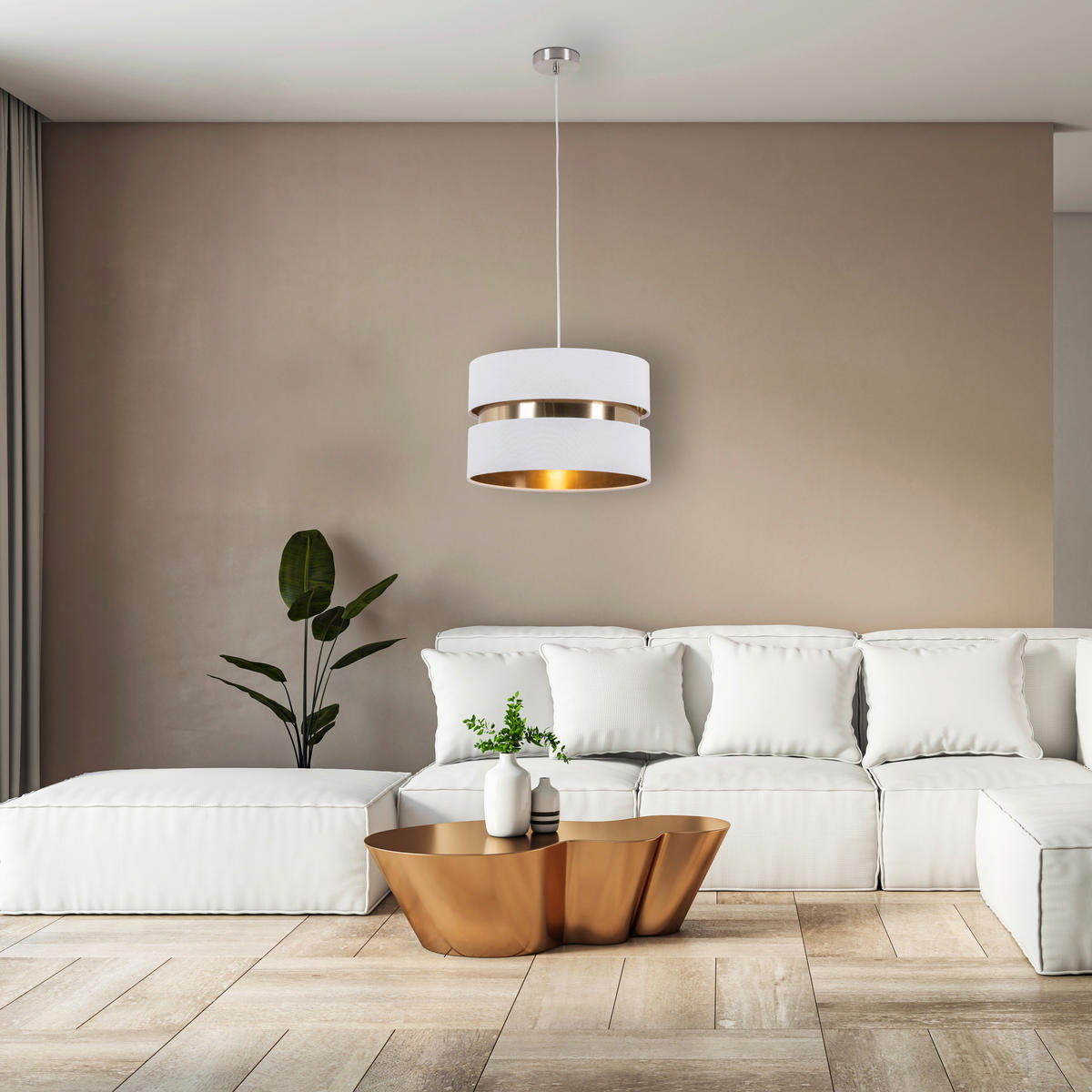 HÄNGELEUCHTE 37/120 cm   - Goldfarben/Weiß, MODERN, Kunststoff/Textil (37/120cm) - Novel