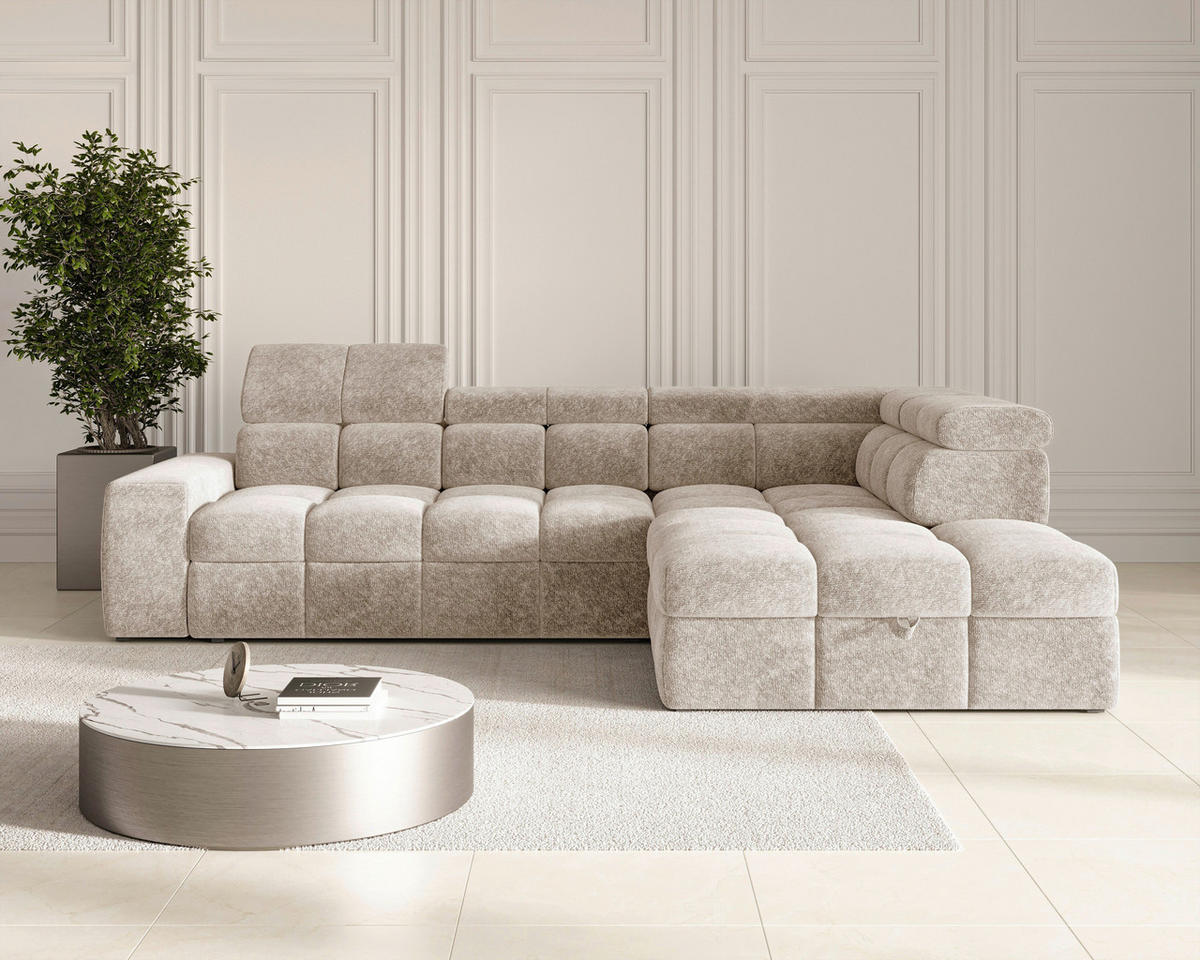 ECKSOFA  in Chenille Creme  - Creme/Schwarz, MODERN, Kunststoff/Textil (292/204cm) - Milino