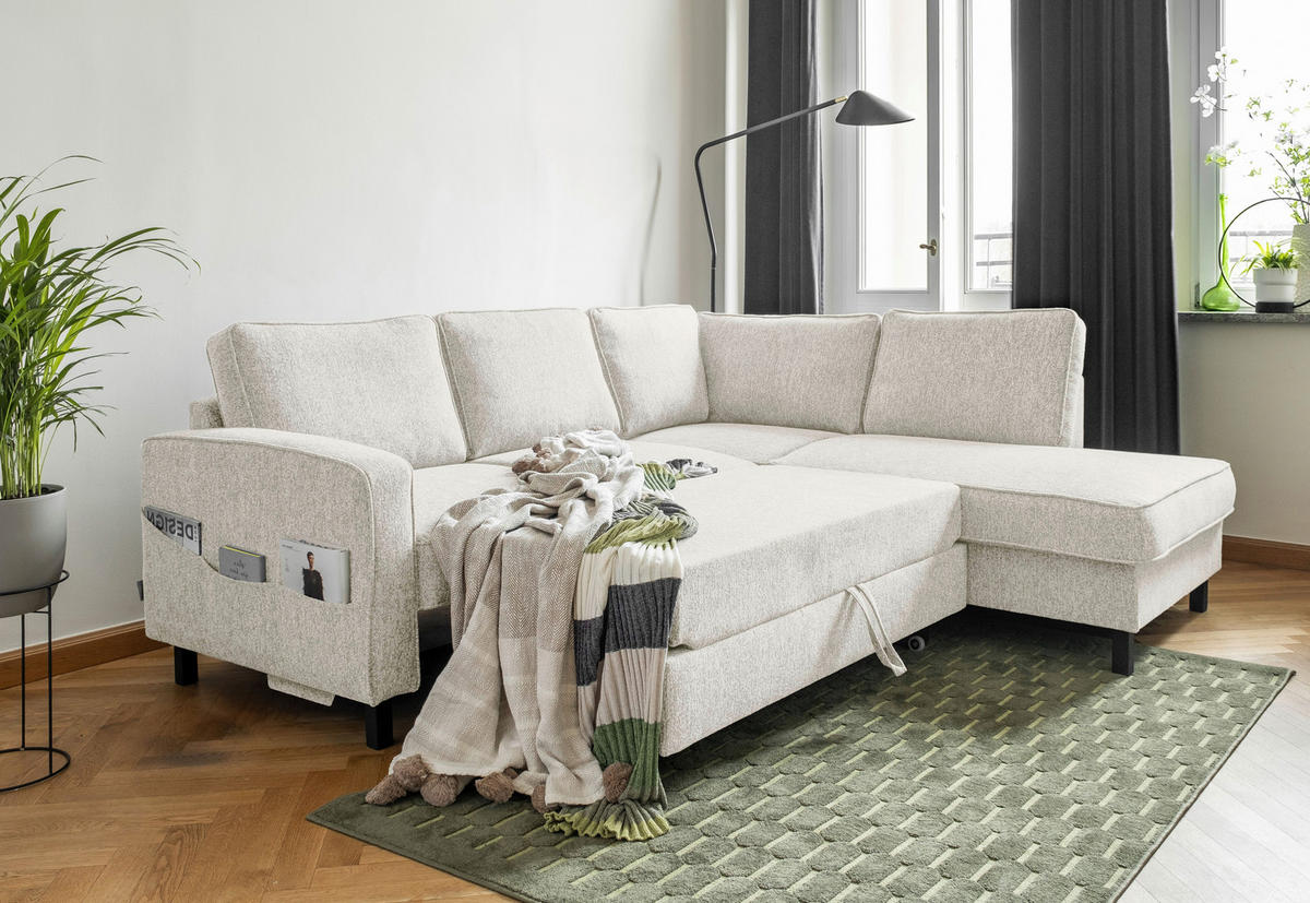 ROHOVÁ SEDAČKA, textil, béžová - černá/béžová, dřevo/textil (233/198cm) - MID.YOU