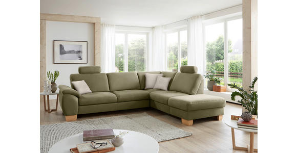 ECKSOFA in Mikrofaser Hellgrün  286/236 cm  - Wildeiche/Beige, Natur, Holz/Textil (286/236cm) - Voleo