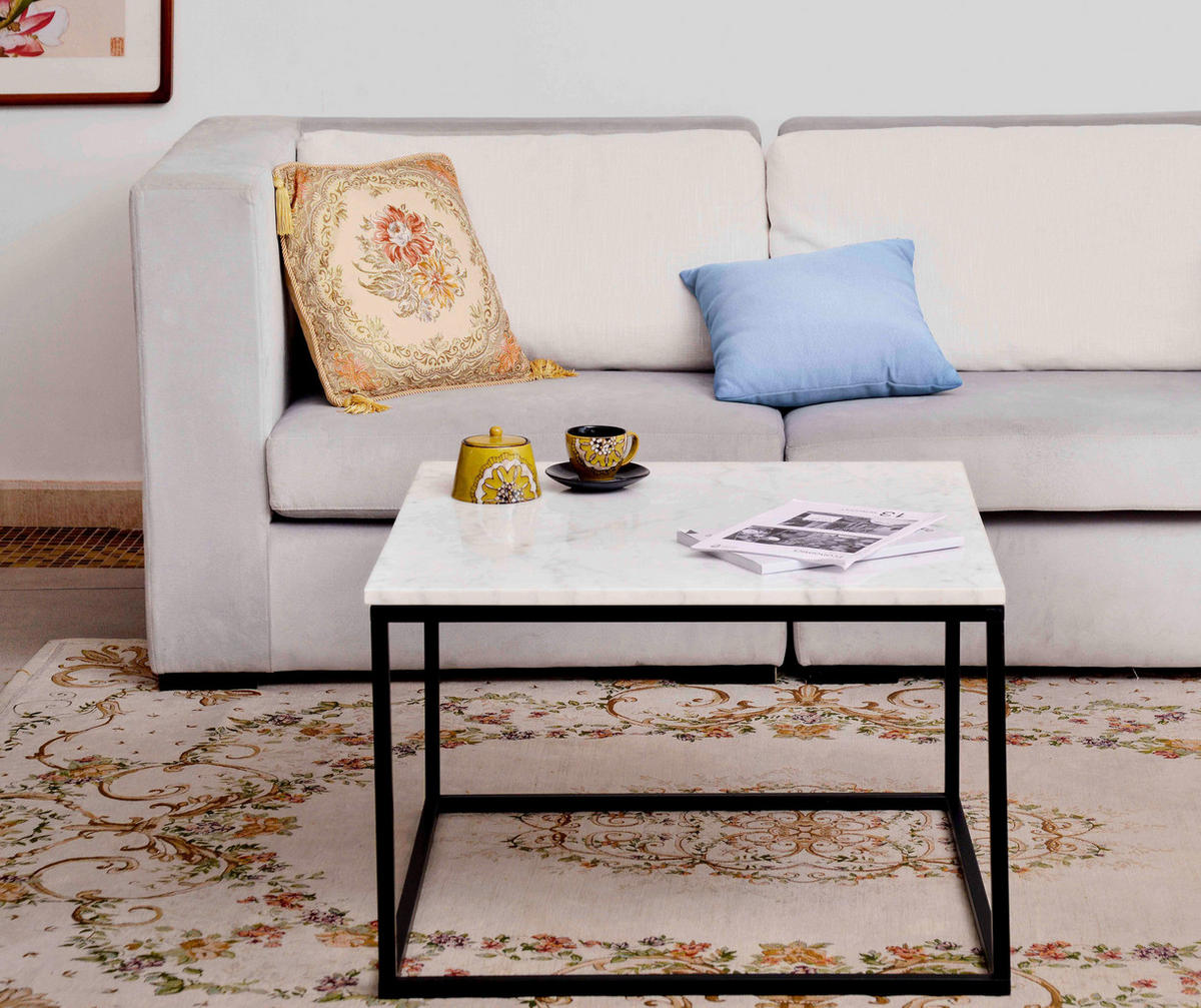 COUCHTISCH 75/75/48 cm quadratisch Schwarz, Weiß  - Schwarz/Weiß, Design, Stein/Metall (75/75/48cm) - MID.YOU