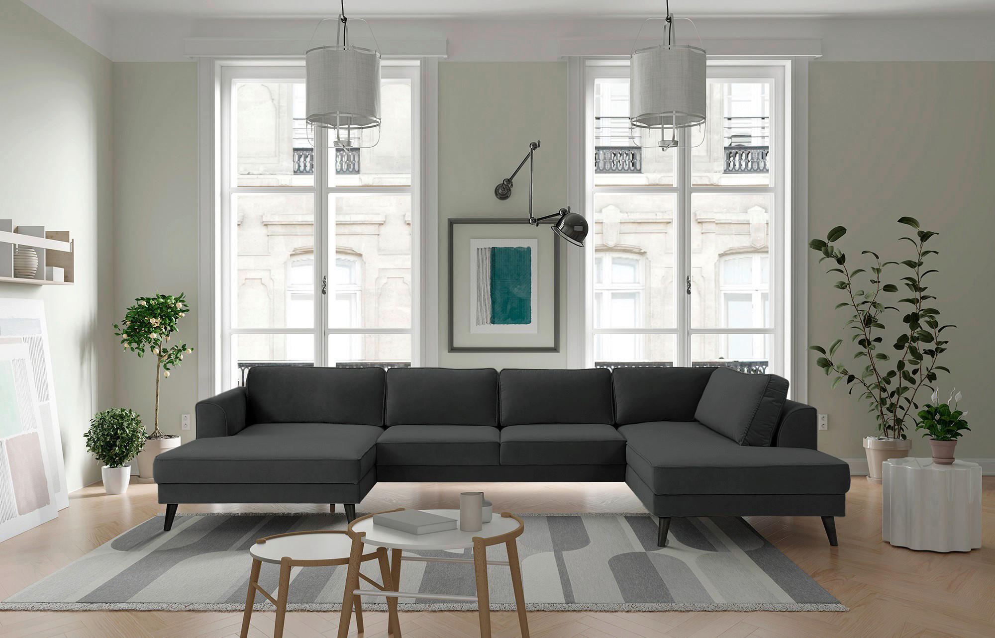 WOHNLANDSCHAFT Anthrazit Velours  - Wengefarben/Anthrazit, MODERN, Holz/Textil (169/348/201cm) - MID.YOU