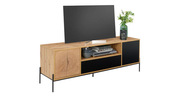 LOWBOARD  in  - Eichefarben/Schwarz, Design, Holzwerkstoff/Metall (160/55/40cm) - Carryhome