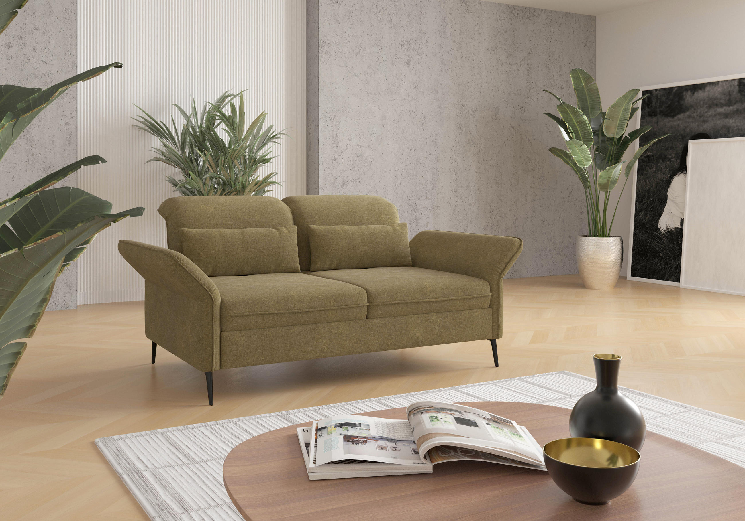 3-SITZER-SOFA Flachgewebe Olivgrün  - Schwarz/Olivgrün, KONVENTIONELL, Textil/Metall (199/92/123cm) - Sit & More