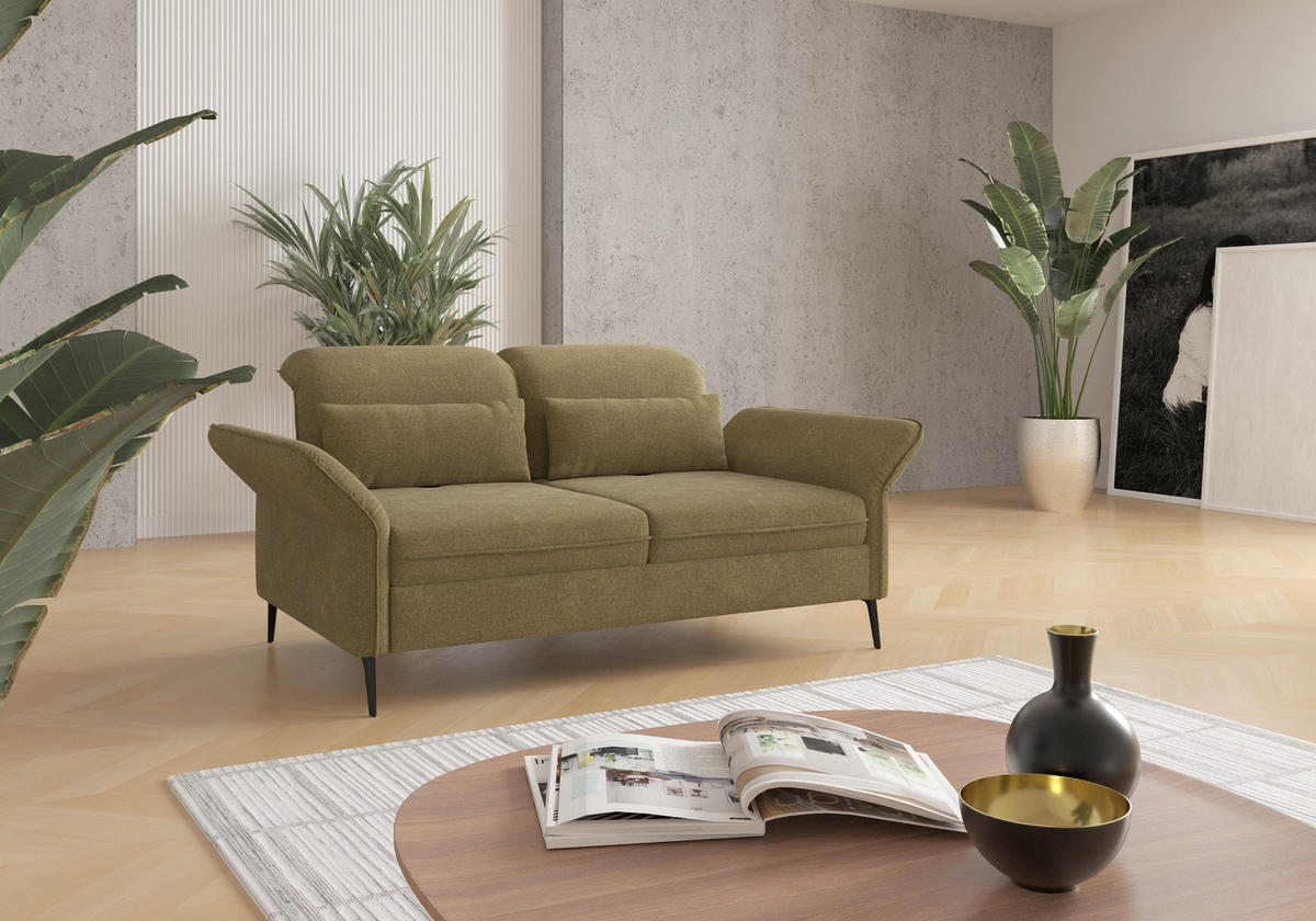 3-SITZER-SOFA Flachgewebe Olivgrün  - Schwarz/Olivgrün, KONVENTIONELL, Textil/Metall (199/92/123cm) - Sit & More