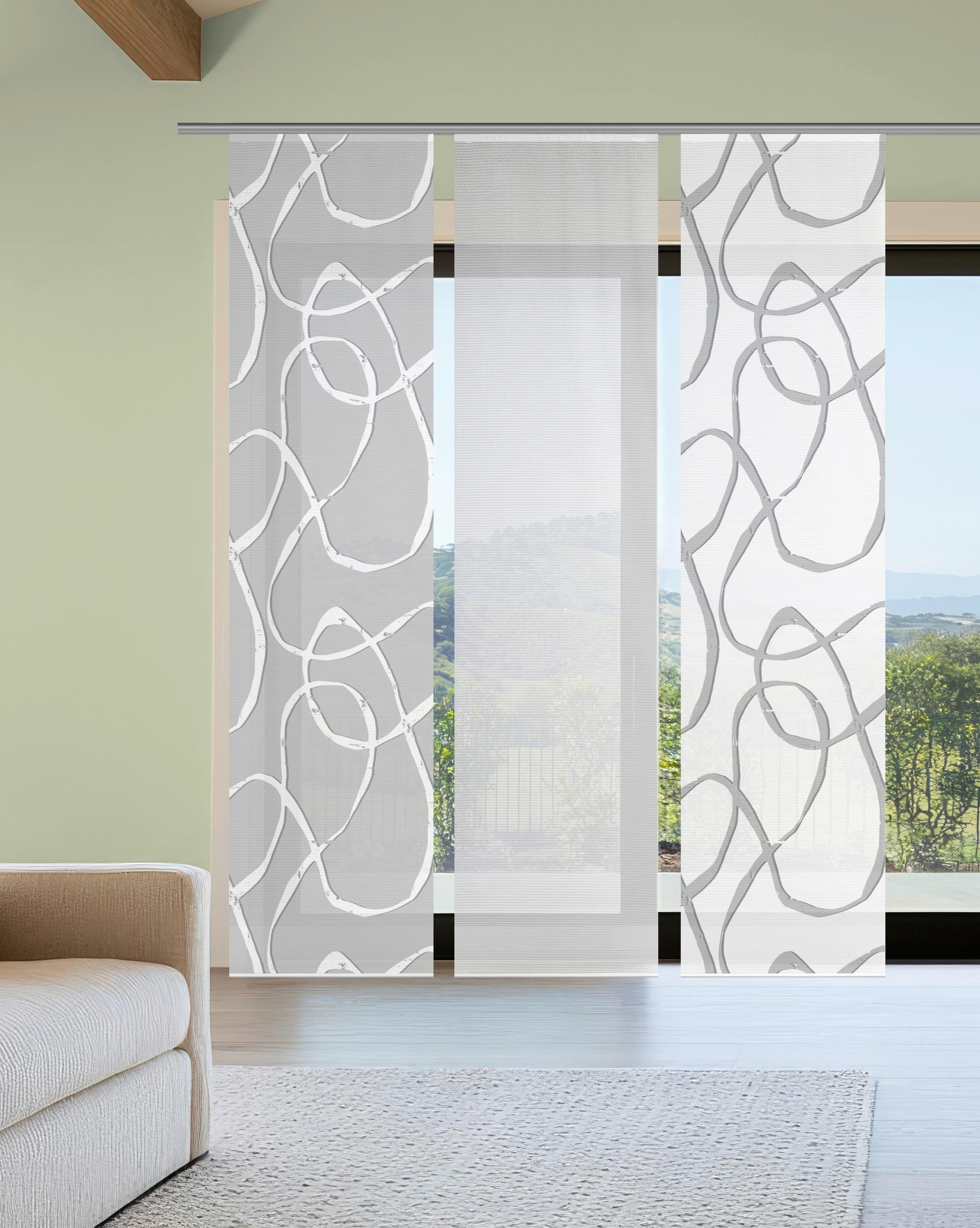 FLÄCHENVORHANG  3 Stück  blickdicht  60/260 cm   - Hellgrau/Weiß, KONVENTIONELL, Textil (60/260cm)