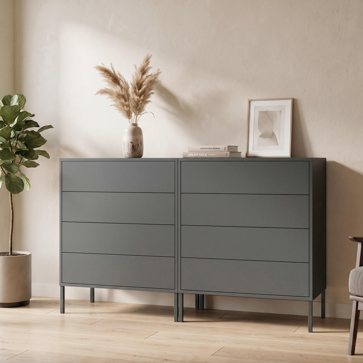 SIDEBOARD Mailand Set 1 + MF 158/86/33 cm 8 Schublade(n)  - Anthrazit, MODERN, Holzwerkstoff/Metall (158/86/33cm) - MID.YOU