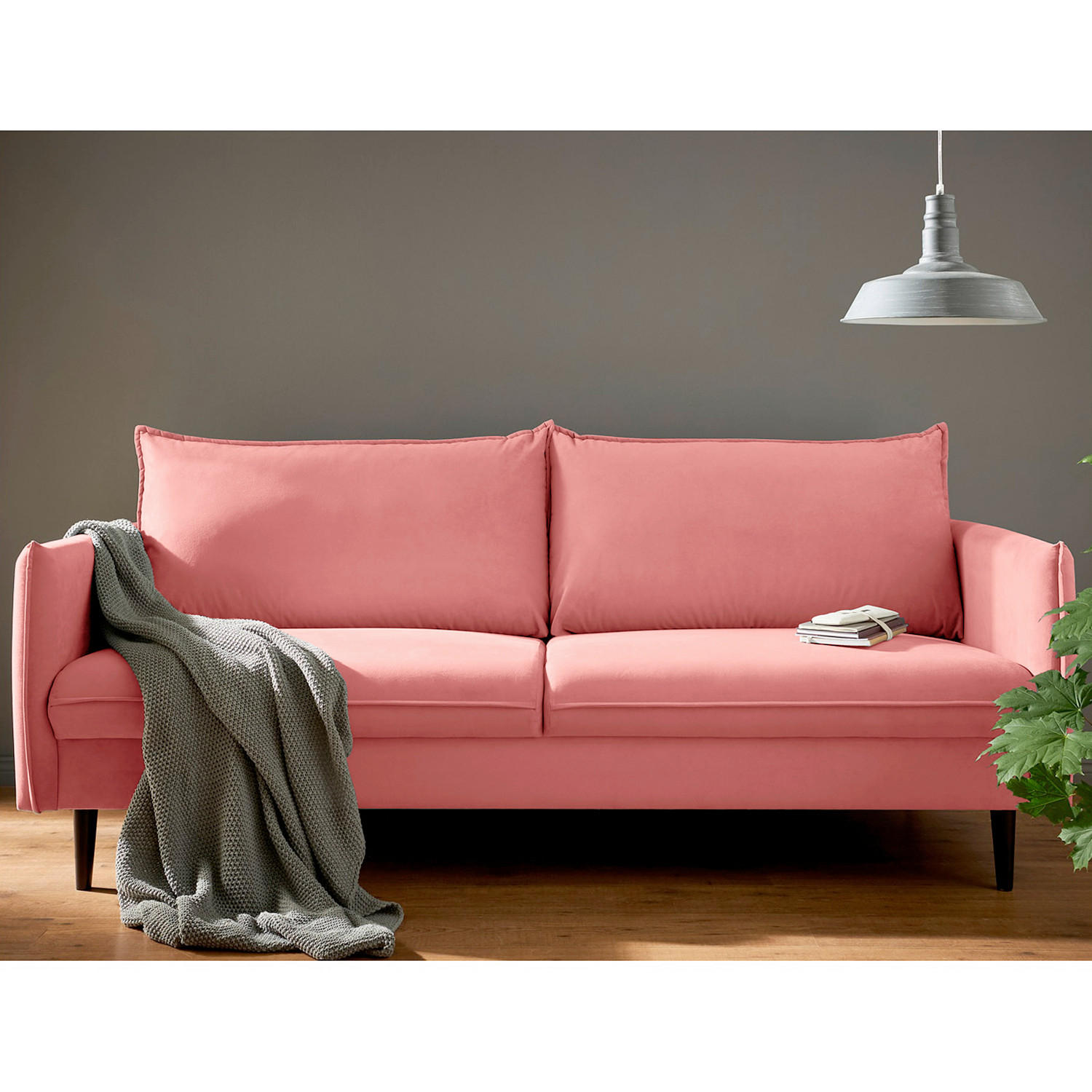 3-SITZER-SOFA JULI in Samt Rosa  - Schwarz/Rosa, Design, Holz/Textil (203/86/100cm) - P & B