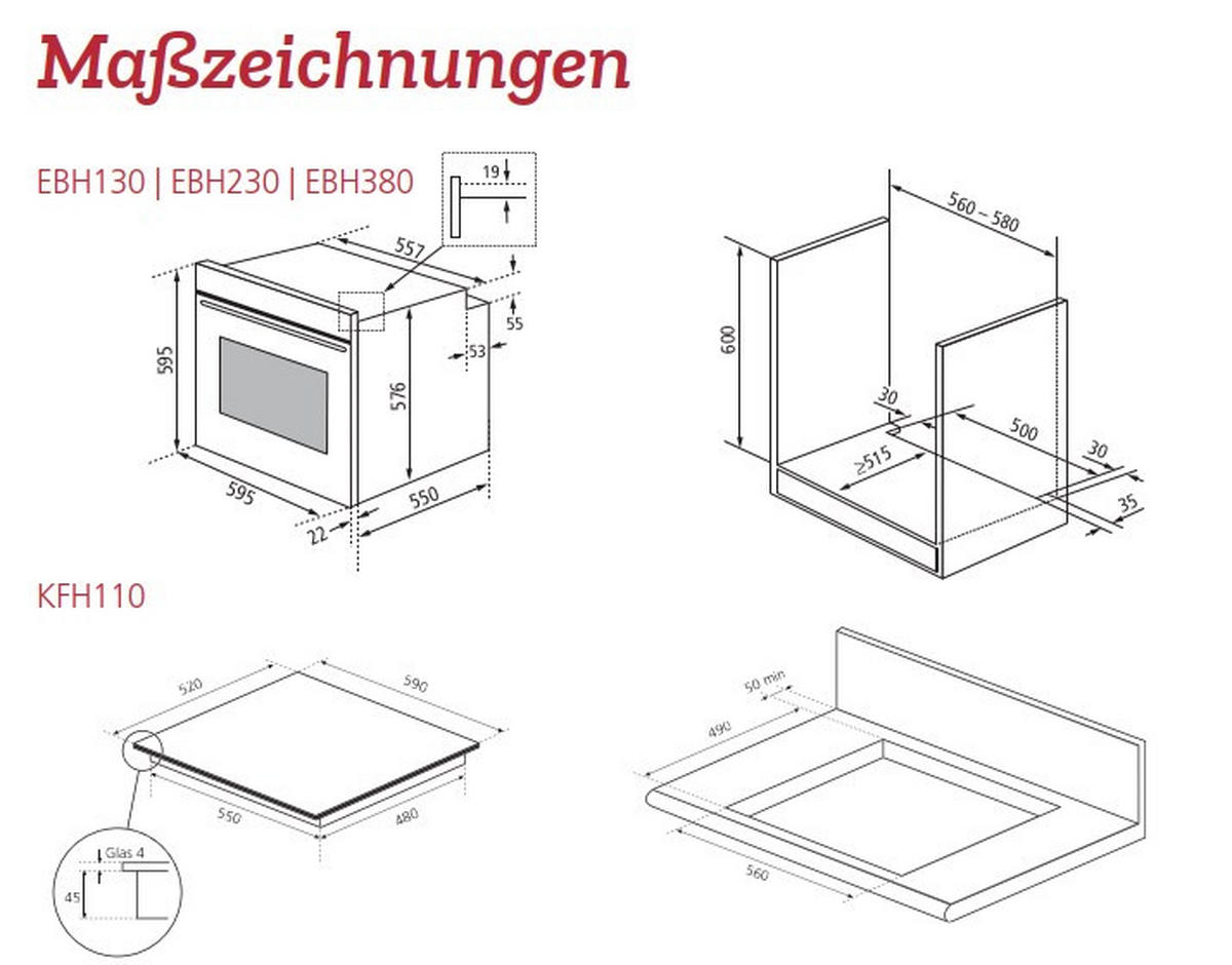 HERDSET EHS231  - Schwarz, Basics, Glas/Metall (59,5/59,5/55,0cm) - Oranier