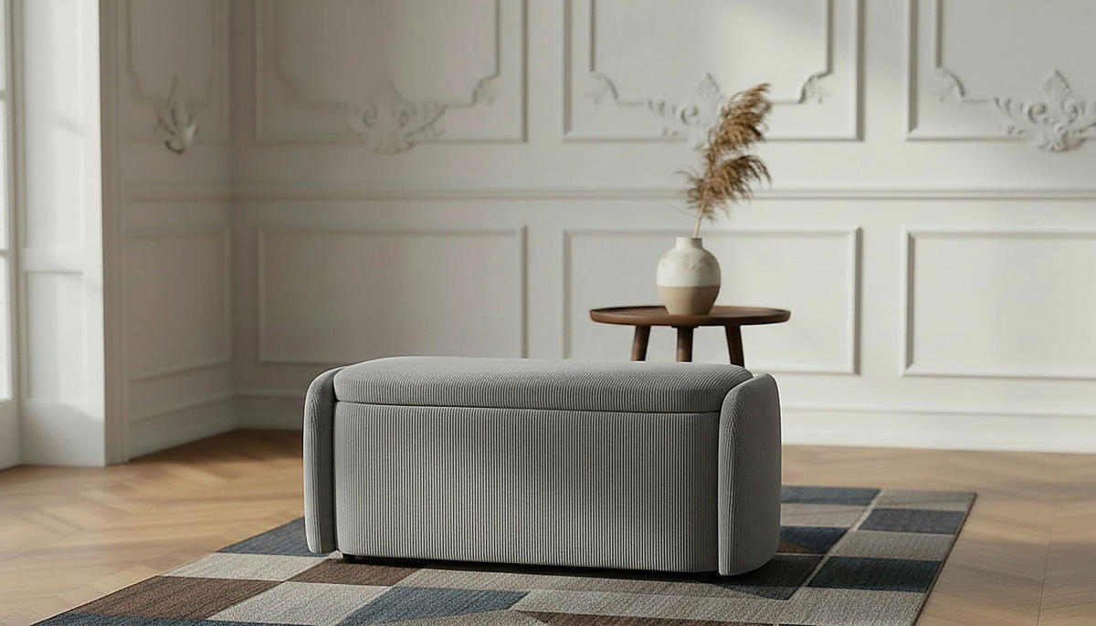 HOCKERBANK in Textil Hellgrau  - Hellgrau/Schwarz, Design, Kunststoff/Textil (114/47/42cm) - P & B