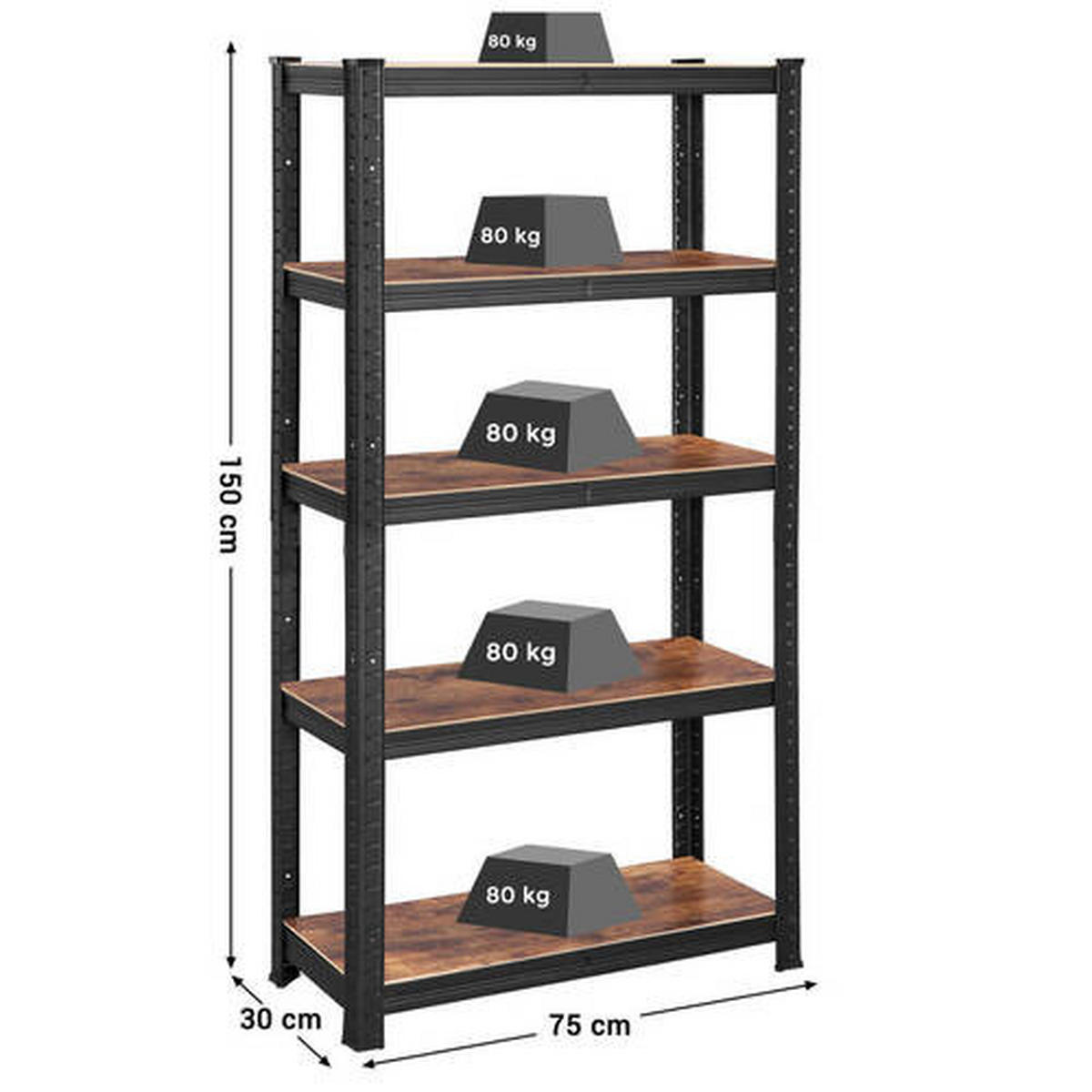 SCHWERLASTREGAL 30/150/75 cm  - Schwarz/Braun, Basics, Holzwerkstoff/Metall (30/150/75cm) - Boxxx