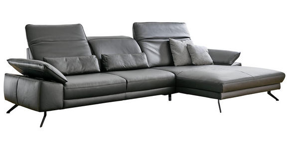 ECKSOFA Anthrazit Echtleder  - Anthrazit/Schwarz, Design, Leder/Metall (328/193cm) - Dieter Knoll