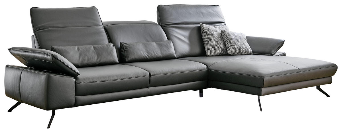 ECKSOFA in Echtleder Anthrazit  - Anthrazit/Schwarz, Design, Leder/Metall (328/193cm) - Dieter Knoll