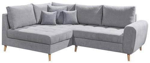 ECKSOFA in Mikrovelours Hellgrau - Hellgrau/Kieferfarben, Konventionell, Holz/Holzwerkstoff (175/249cm) - MID.YOU
