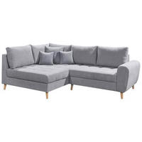 ECKSOFA Hellgrau Mikrovelours  - Hellgrau/Kieferfarben, KONVENTIONELL, Holz/Textil (175/249cm) - MID.YOU
