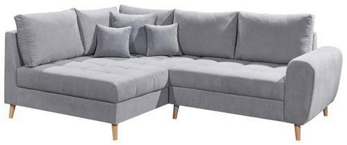 ECKSOFA Hellgrau Mikrovelours  - Hellgrau/Kieferfarben, KONVENTIONELL, Holz/Textil (175/249cm) - MID.YOU