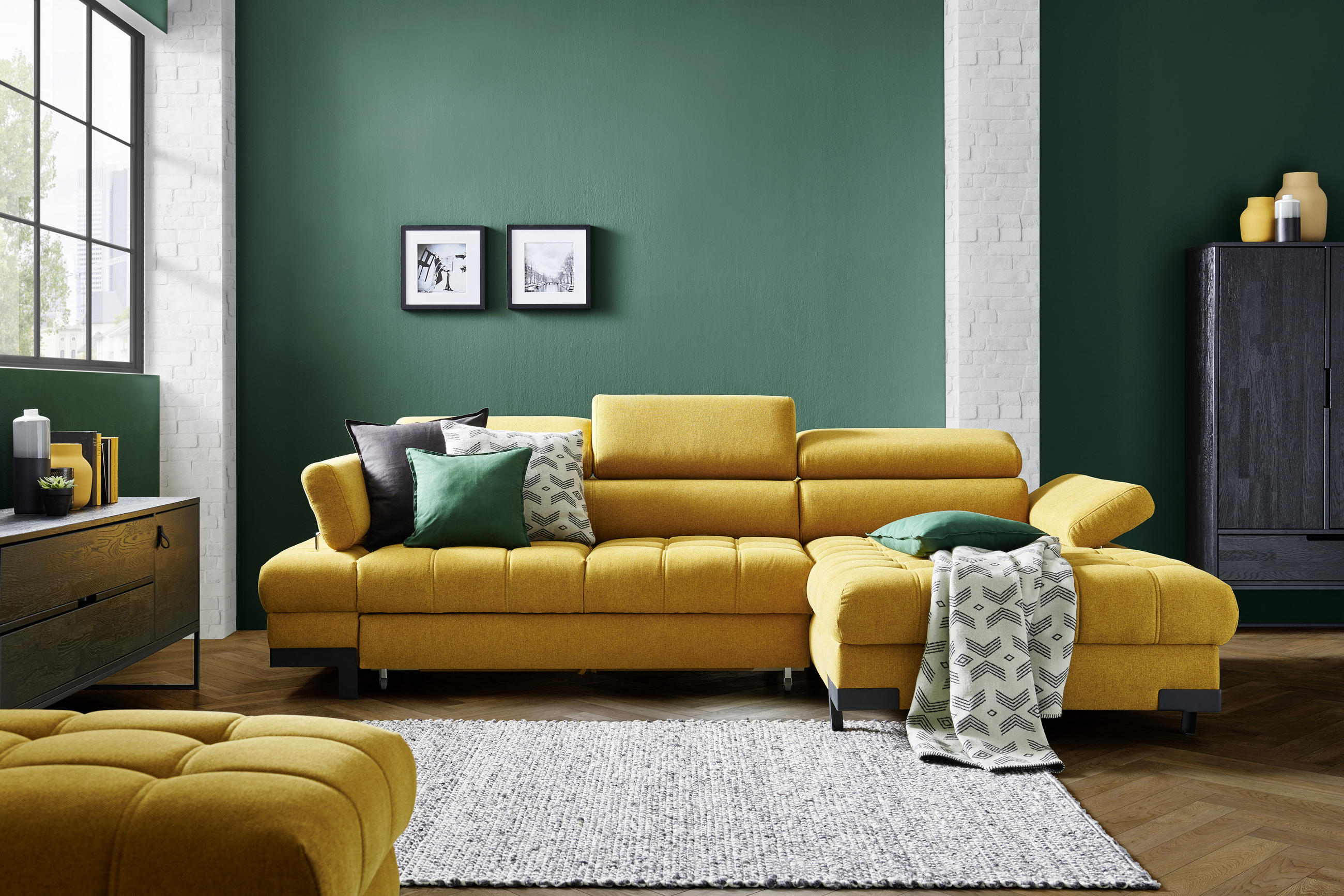 Wohnlandschaft Gelb Webstoff - Gelb/Schwarz, Design, Textil/Metall (173/270cm) - Welnova