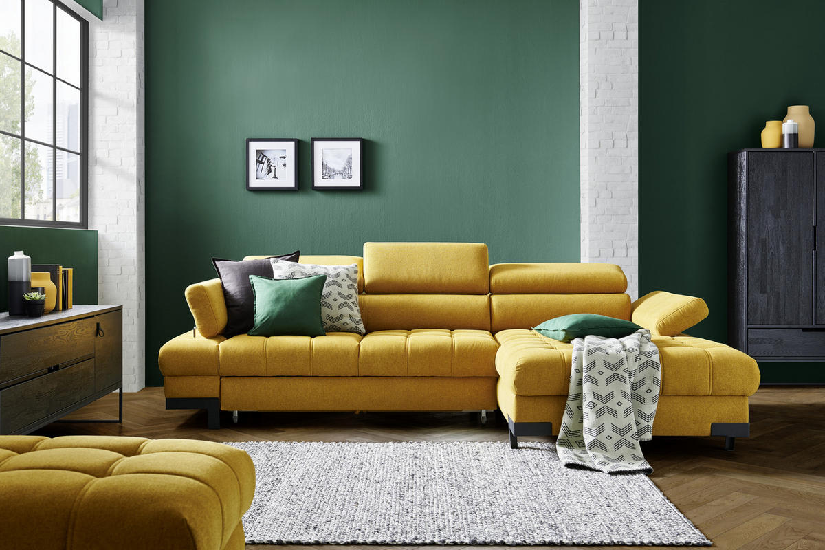 ECKSOFA Gelb Webstoff  - Gelb/Schwarz, Design, Textil/Metall (270/173cm) - Welnova