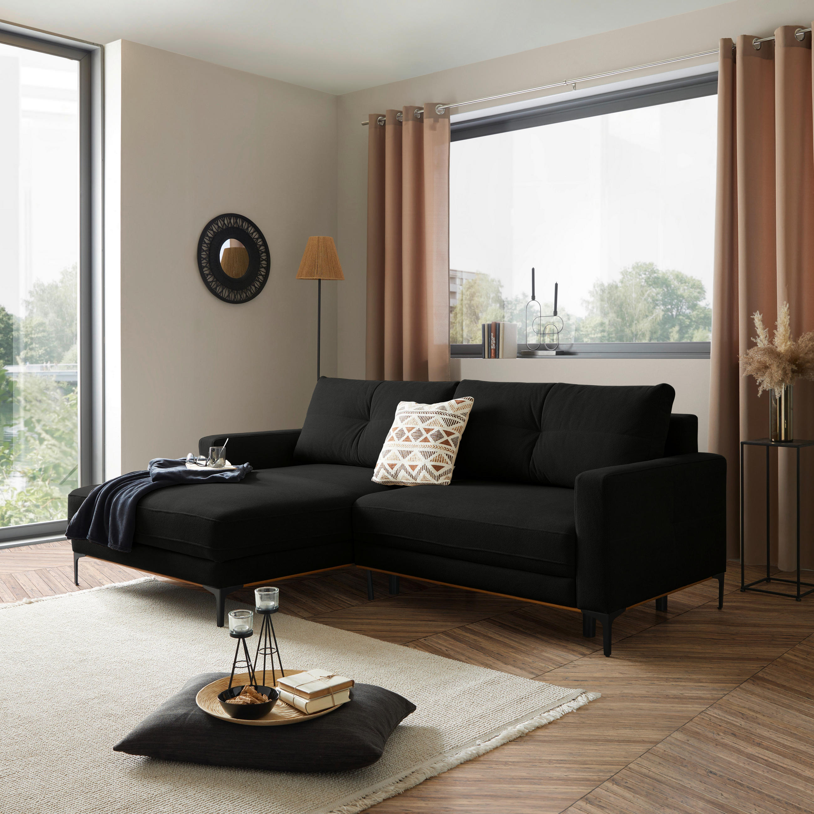 ECKSOFA in Schwarz  - Schwarz, Modern, Textil/Metall (162/238cm) - Ondega
