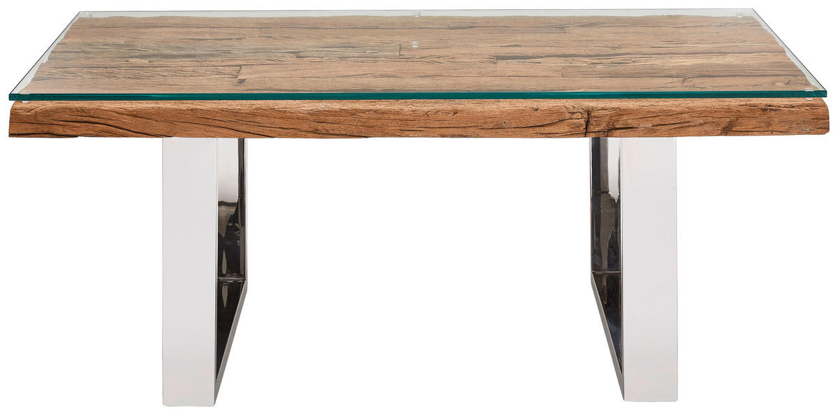 COUCHTISCH Altholz vollmassiv Klarglas 110/60/42 cm rechteckig Naturfarben  - Naturfarben, Design, Glas/Holz (110/60/42cm) - Livetastic