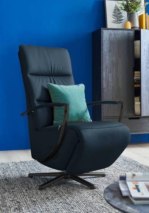 RELAXFÅTÖLJ i läder mörkblå  - svart/mörkblå, Design, metall/läder (64/112/80cm) - Livetastic