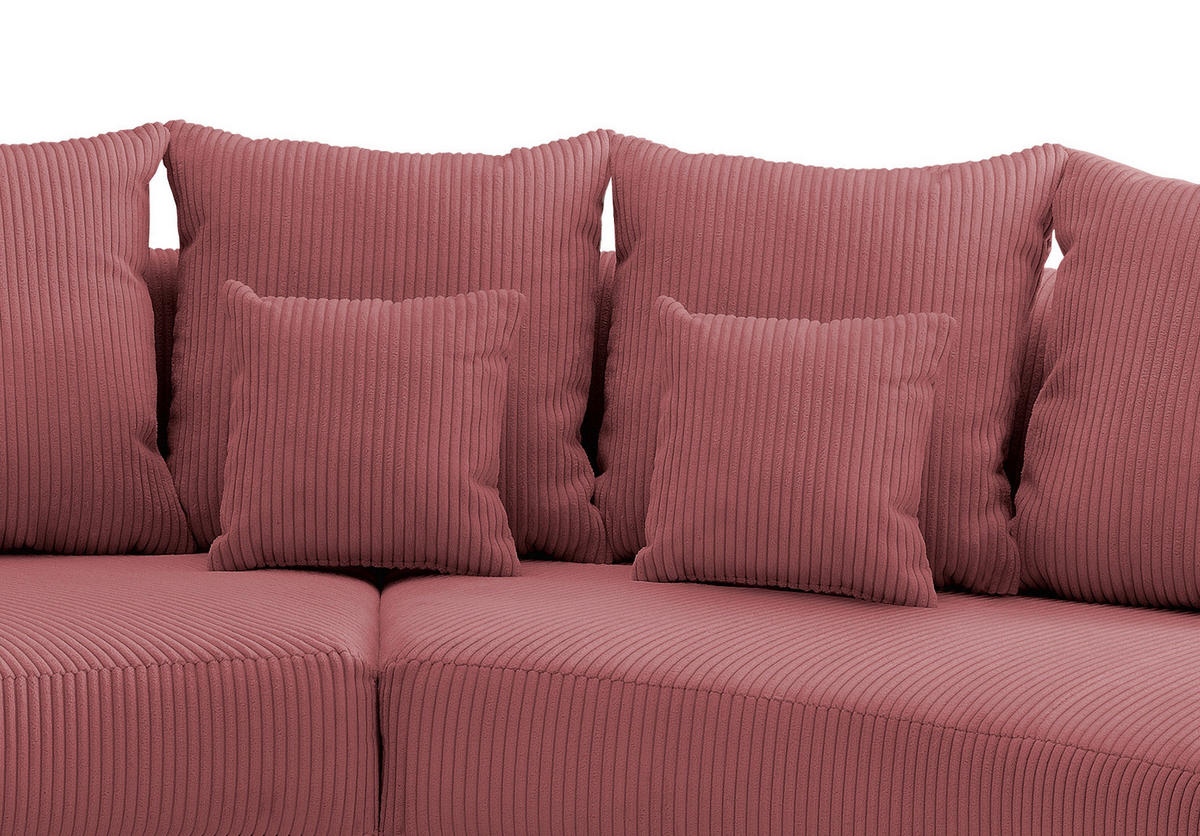 Wohnlandschaft inkl. Hocker Koralle Cord  - Koralle/Schwarz, Design, Kunststoff/Textil (300/160cm) - Livetastic