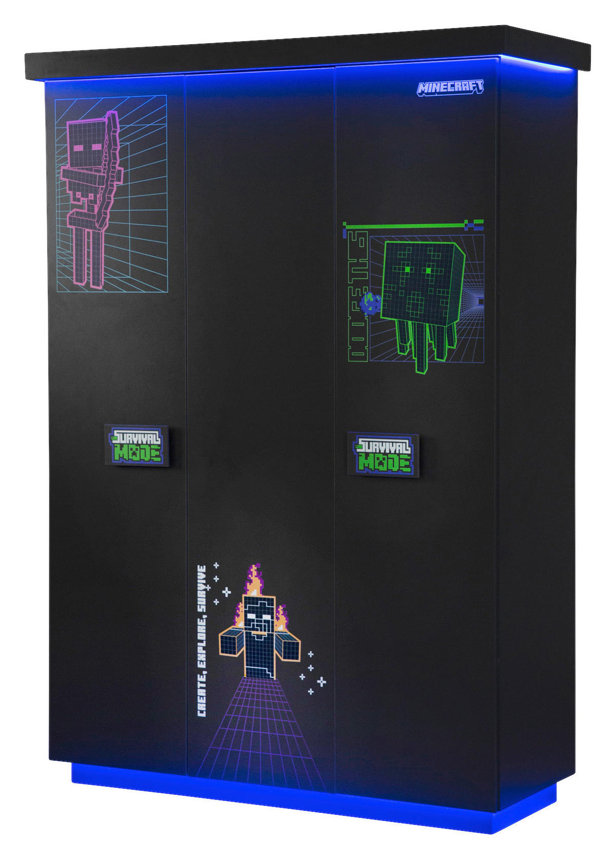 KLEIDERSCHRANK 3-türig Anthrazit  - Anthrazit/Weiß, MODERN, Holzwerkstoff (134/200/50cm) - Minecraft