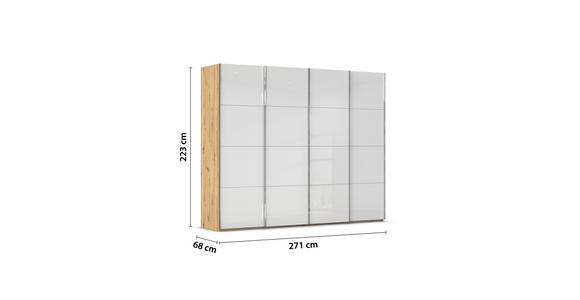 SCHWEBETÜRENSCHRANK 271/223/68 cm 4-türig Weiß, Eiche Artisan - Chromfarben/Weiß, Design, Glas/Holzwerkstoff (271/223/68cm) - Novel
