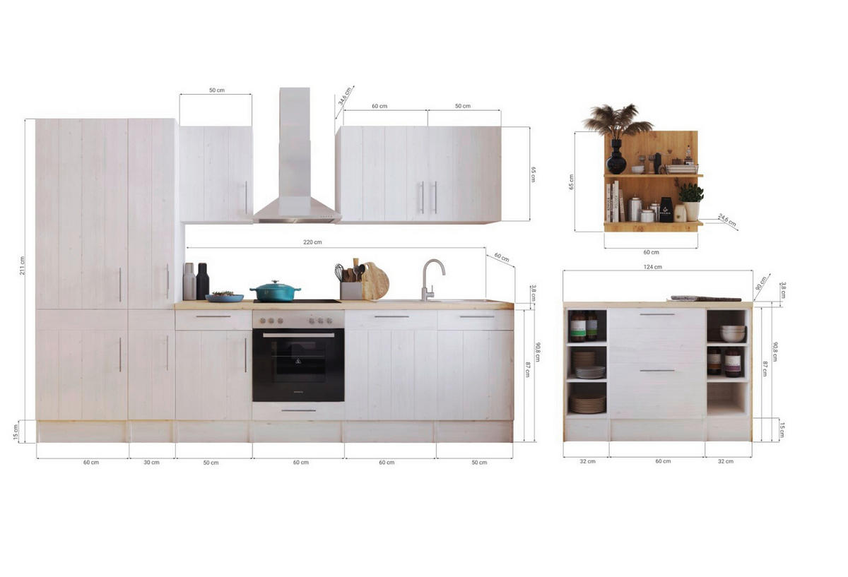 MODULKÖK 310-124 cm   i vit, lärkfärgad  - stålfärgad/vit, Lifestyle, metall/trämaterial (310-124cm) - Respekta