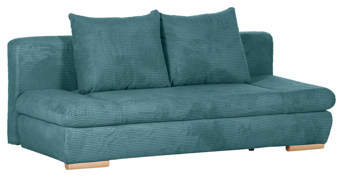 SCHLAFSOFA Cord Türkis  - Türkis/Naturfarben, KONVENTIONELL, Holz/Textil (200/75/92cm) - home24