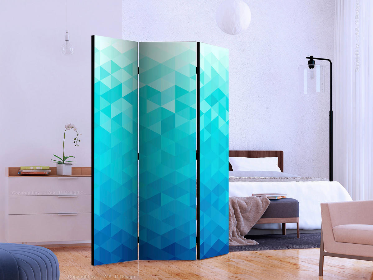 PARAVENT mit 3  Flügel - Blau/Hellblau, Basics, Holz/Textil (135/172/3cm) - artgeist