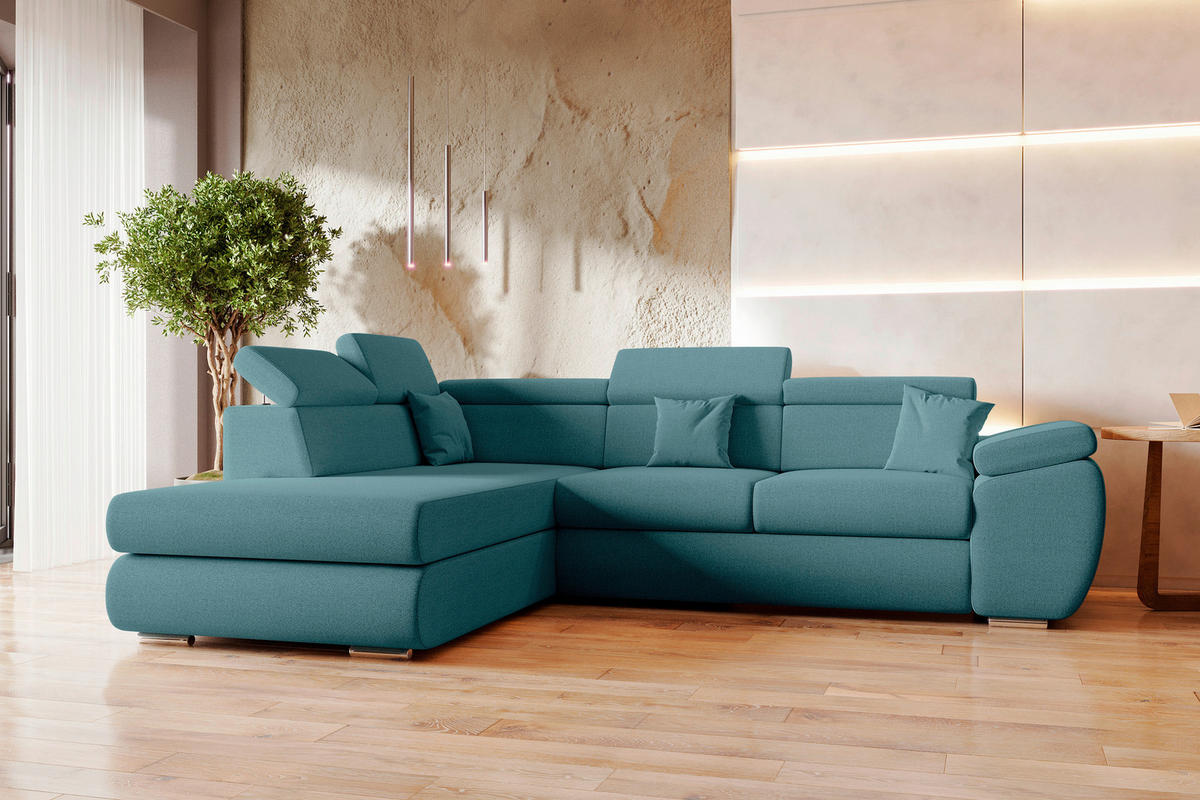 ECKSOFA Petrol Struktur  - Chromfarben/Petrol, KONVENTIONELL, Kunststoff/Textil (205/282cm) - Carryhome
