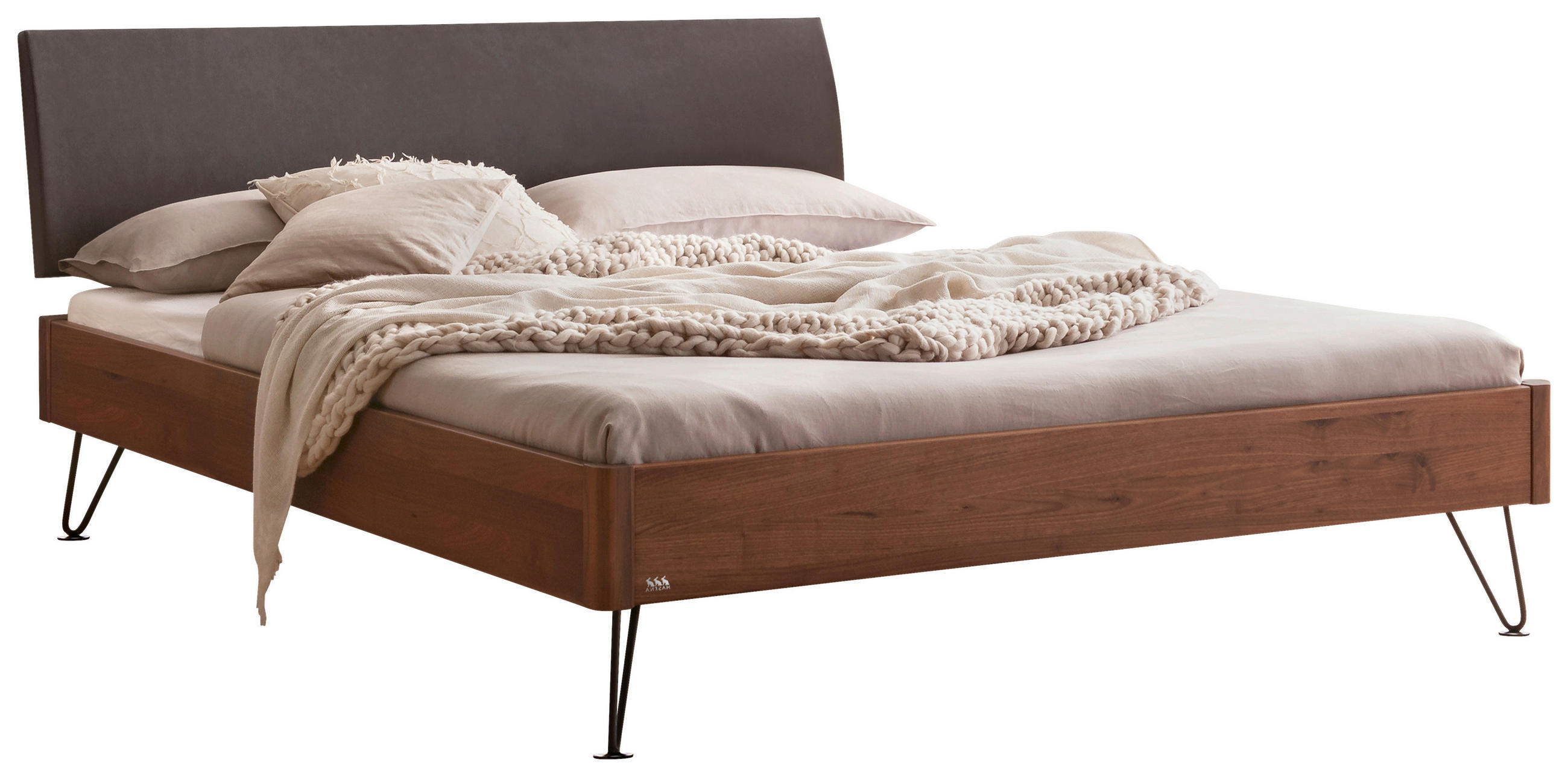 BETT  in Anthrazit, Nussbaumfarben, Dunkelgrau  - Dunkelgrau/Anthrazit, Design, Holz/Metall (140/200cm) - Hasena