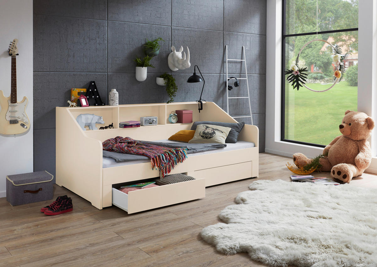 AUSZIEHBETT 90-180/200 cm,  in Kaschmir, Rollrost, Bettschubladen  - Kaschmir/Buchefarben, KONVENTIONELL, Holz/Holzwerkstoff (90-180/200cm) - Boxxx