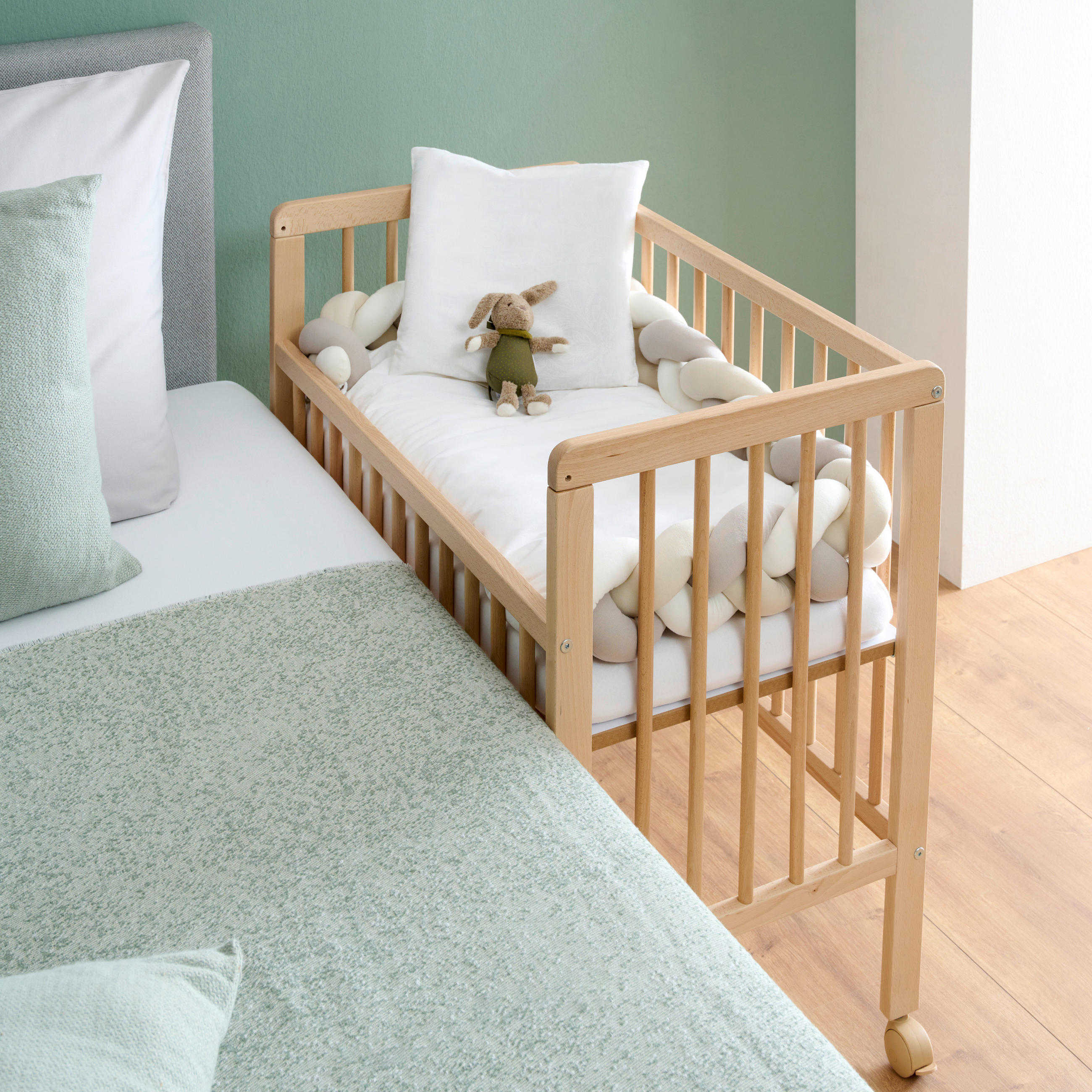 BEISTELLBETT NINA  84/48/83 cm  - Buchefarben, Basics, Holz/Textil (84/48/83cm) - My Baby Lou