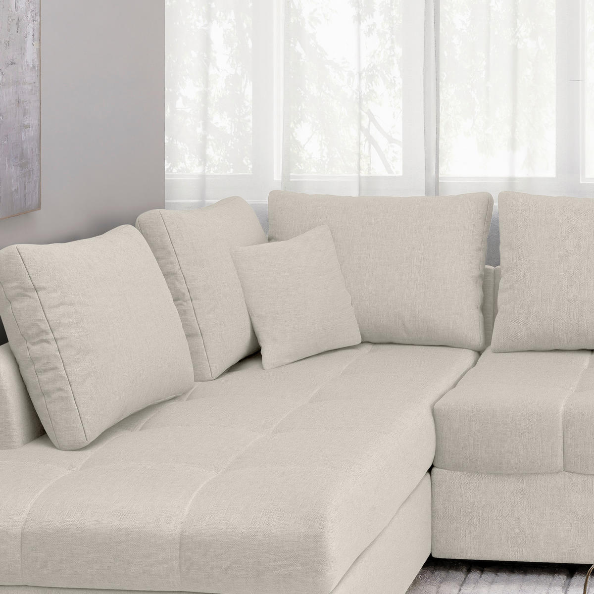 ECKSCHLAFSOFA in Weiss Textil   - Weiss/Schwarz, Modern, Holz/Textil (202/298cm) - MID.YOU